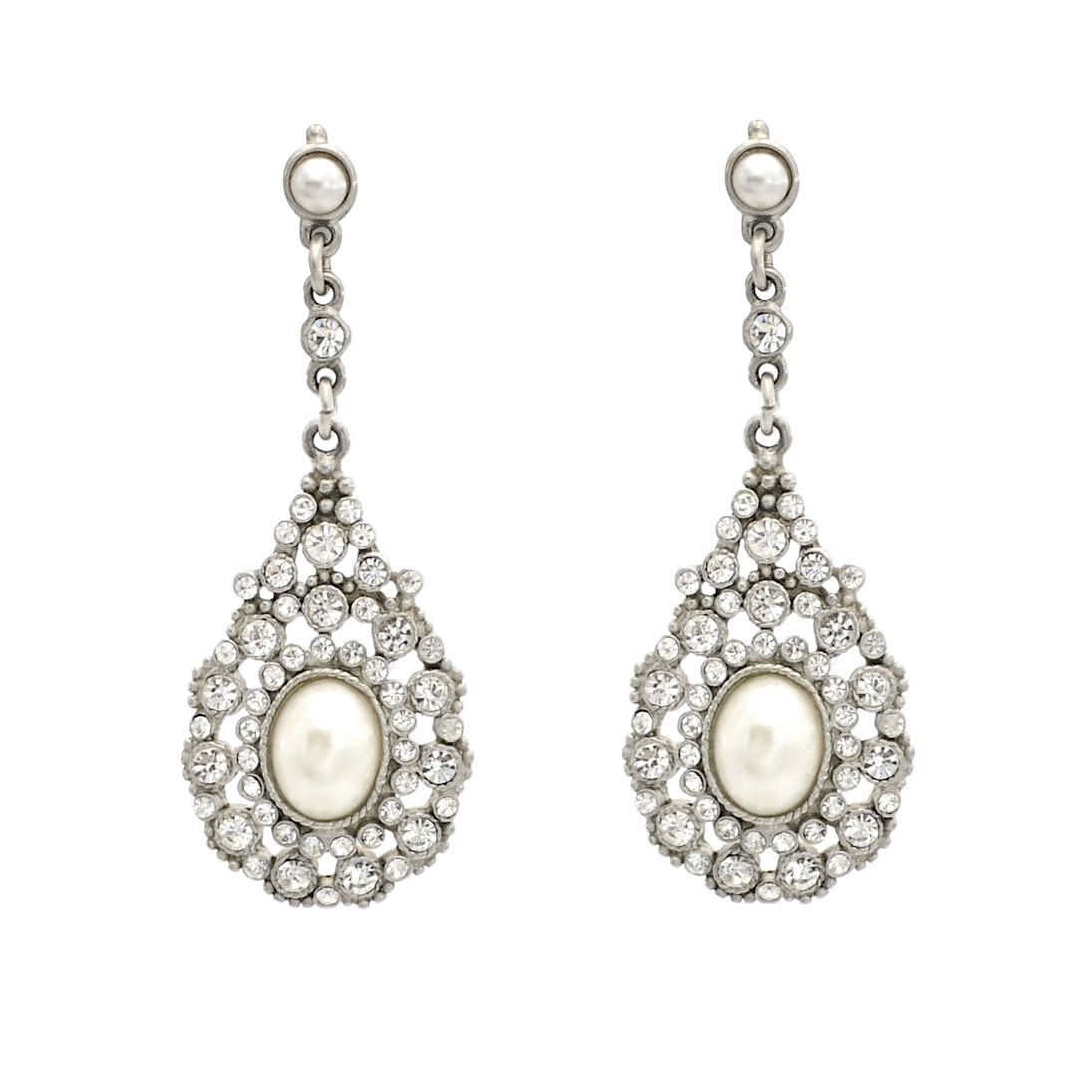 Aubrella Oval Crystal Drop Earrings, Pearl Center